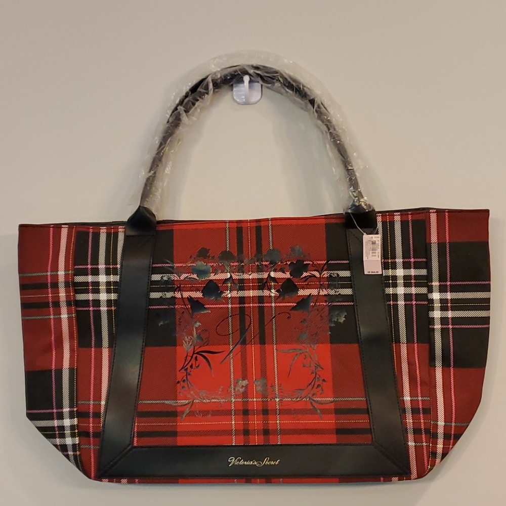 Victoria's Secret Red Plaid Tote Bag NWT